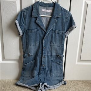 Kittenish x Flag and Anthem denim romper with snaps, EUC